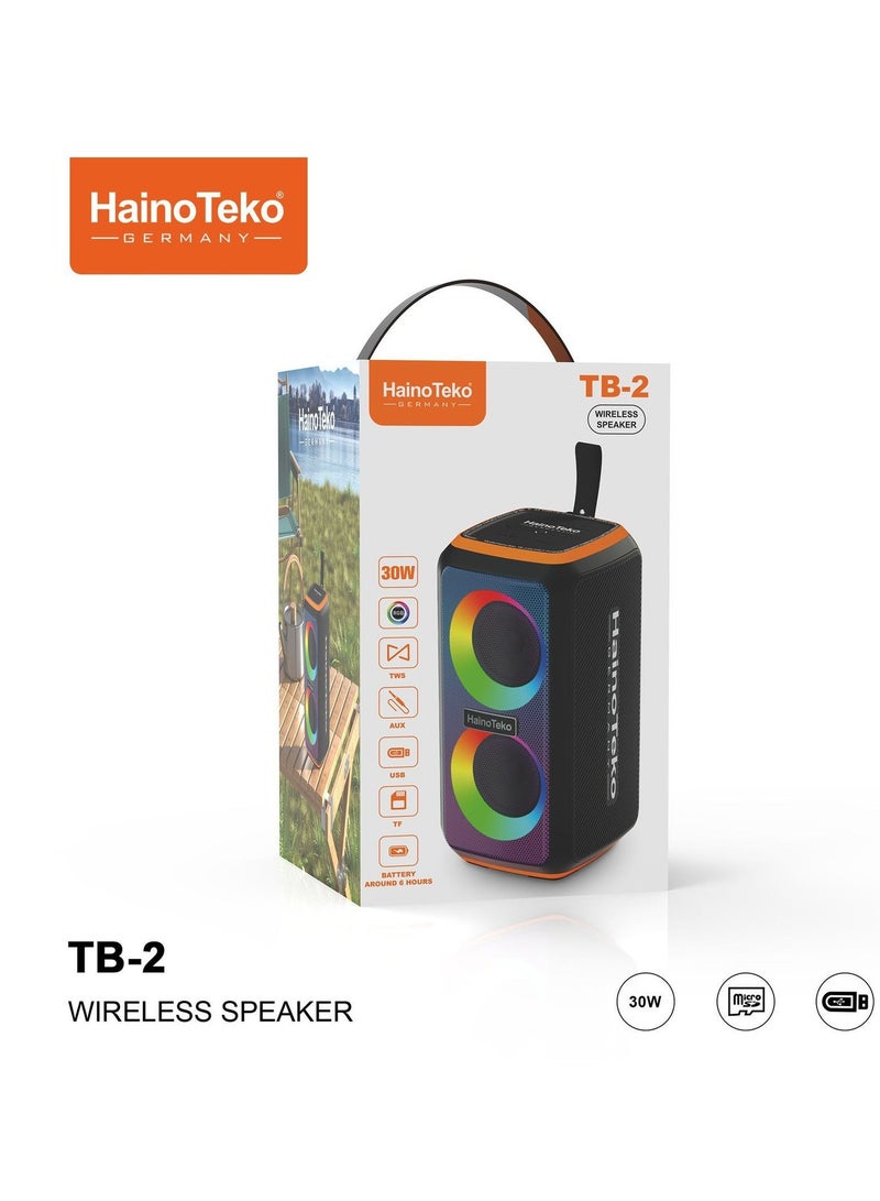 Haino Teko TB-2 Wireless Portable Bluetooth Speaker with Powerful Stereo Sound, Deep Bass Performance, Long Battery Life, Compact Travel-Friendly Design for Home & Outdoor Use - Image 2